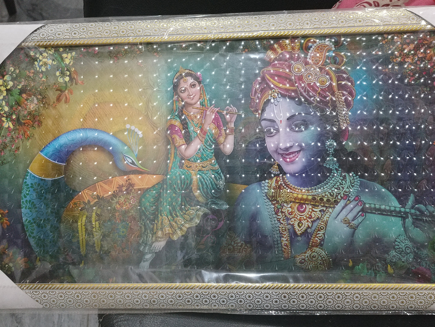 Radha-Krishna with Pecock Photo Frame (64cm*35cm)